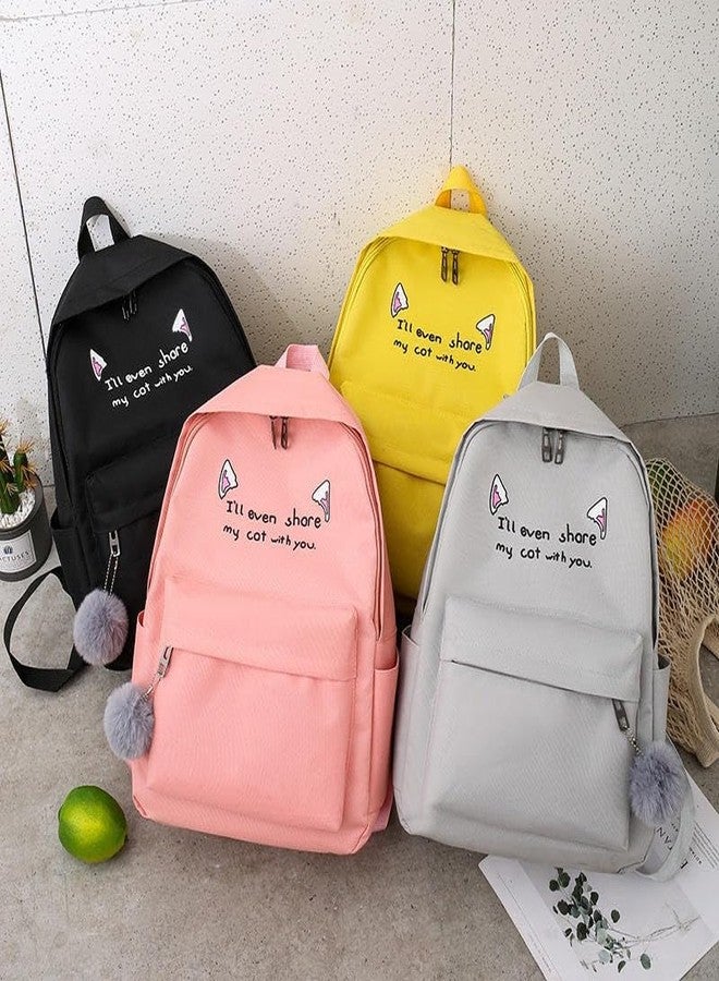 junelux Fashion Trend Girl Backpack School Bag | Student Backpack Set Cute Pink College 4-Piece Set Canvas Polyester Cartoon (Pink) - Image 3